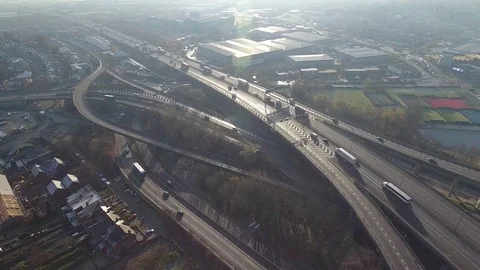 Aerial view of Spaghetti Junction in Birmingham, UK. Видео 70260906