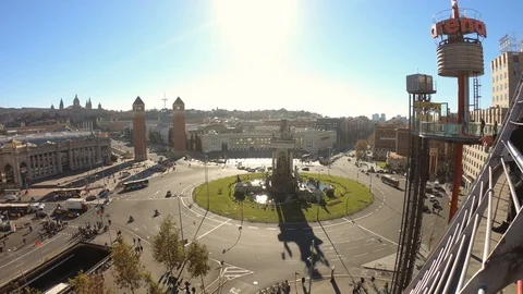 Aerial View on Spain Square and Montjuic Hill. Barcelona, Spain Stock Footage 104921059