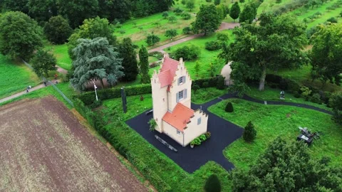 Aerial View of Spanish Tower (Spanischer Turm), Rosenhöhe Darmstadt, Germany 4K Stock Footage 287909377