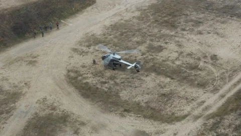 Aerial View of Special Force Unit With Military Helicopter on Training Stock Footage 219526151