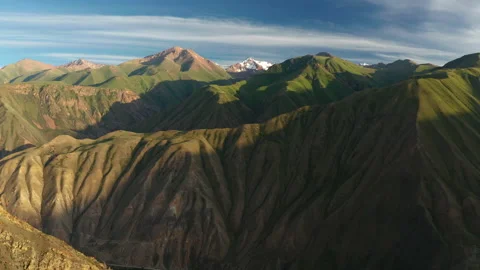 Aerial view of spectacular mountain landscape at sunset in Kyrgyzstan. Stock Footage 172431663