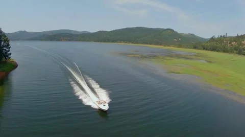 Aerial View of Speed Boat in Oregon Stock Footage