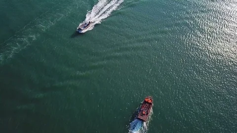 Aerial view of speed boat running on sea.incheon, korea Stock Footage 80847535