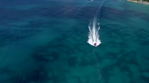 Aerial view of speedboat moving quickly at Caribbean sea 스톡 동영상 167764099