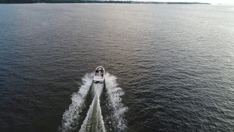 Aerial View of Speeding Boat on Delaware River Philadelphia PA. Stock Footage 77495124