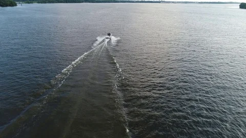 Aerial View of Speeding Boat on Delaware River Philadelphia PA. Stock Footage 77495131