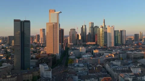 Aerial view of Spin Tower and Frankfurt skyline, Germany. Stock Footage 340634267