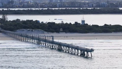 Aerial View of The Spit Sand Bypass Jetty at Main Beach Stock Footage 341542328