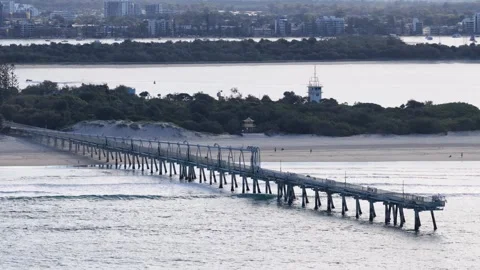 Aerial View of The Spit Sand Bypass Jetty in Main Beach Stock Footage 341836972