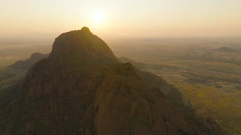 Aerial View Of Spitzkoppe Mountain In Namibia During Golden Hour Sunset Video stock 347858222