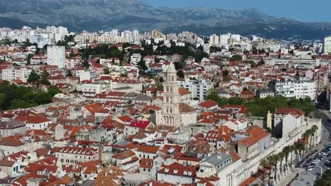 Aerial view of split cityscape croatia with cathedral of saint domnius Stock Footage 336937338