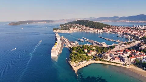 Aerial view of split croatia and cruise ship 動画素材 339196527