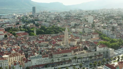 Aerial view Split Croatia. The cathedral is in the center of the historic city Stock Footage 210240304