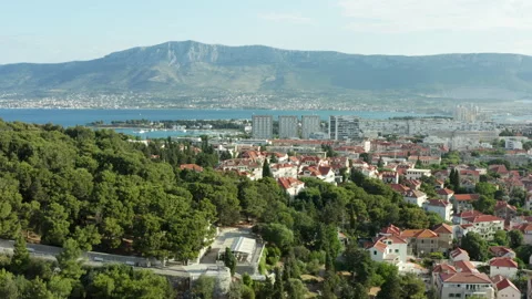 Aerial view Split Croatia. Cityscape with old houses and downtown by the sea. Stock Footage 202734108