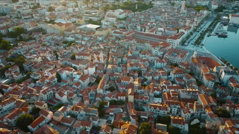 Aerial view of Split old town with Prokurative and waterfront, Croatia Stock Footage 341673920