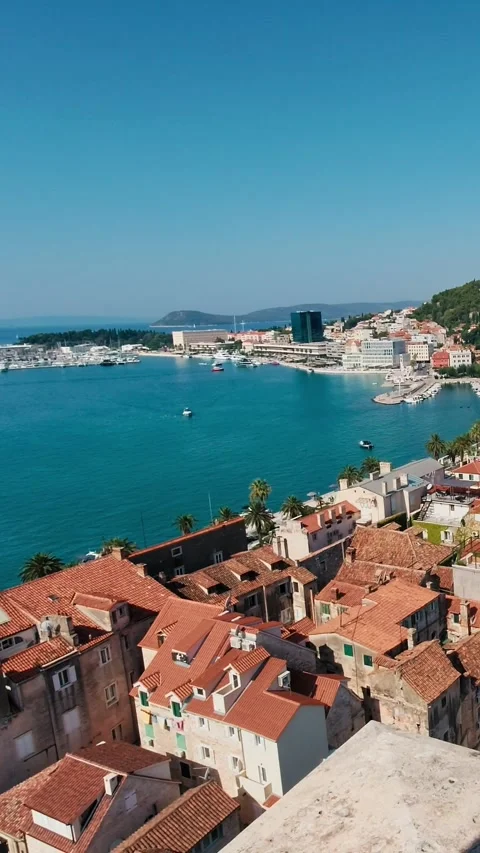 Aerial view Split on sunny summer day, Croatia. Vertical Video Stock Footage 273829956