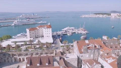 Aerial view of Split from the tower of the Cathedral of Saint Domnius, Croatia Stock Footage 83767354