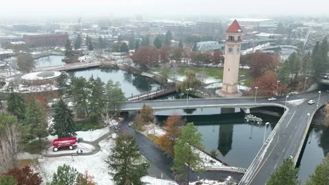 Aerial view of the Spokane Riverfront Park prominently featuring the Big Stock Footage 224645563