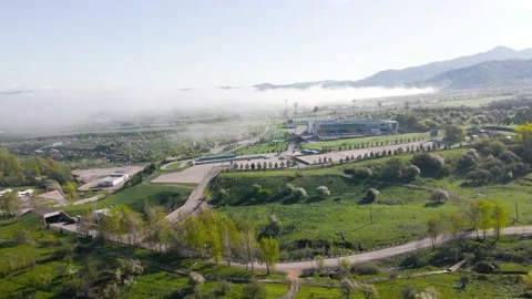 Aerial view of sport complex in the mountains of Kazakhstan Stock Footage 194437545