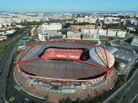 Aerial view from Sport Lisboa e Benfica Stadium with lisbon city in background Stock Photos