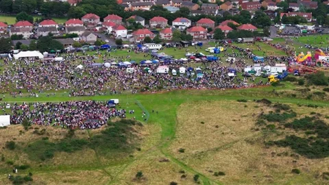 Aerial View, Sporting Competition Crowds at Marrymass Festival Vídeo Stock 343423538