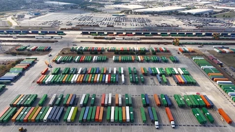 Aerial view of sprawling container terminal in Dallas suburbs. Stock Footage 339264751