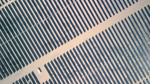 Aerial view of sprawling solar power plant in Mojave desert in California. Stock Footage 299876383