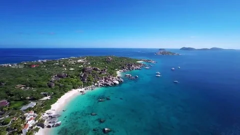 Aerial view of Spring Bay, the baths, Virgin Gorda Stock Footage 69216231