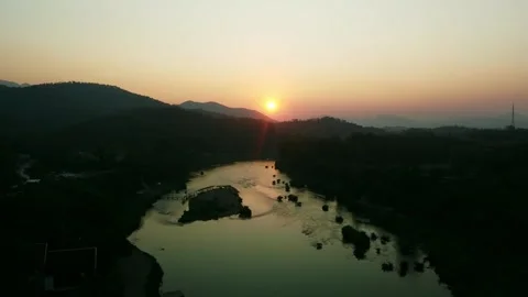 Aerial view of spring green forest early in the morning Video stock 344310539