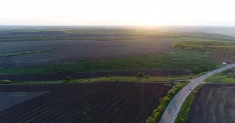 Aerial view of spring patchwork fields Stock Footage 85267467
