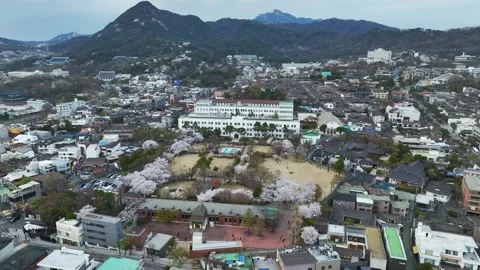 Aerial View of Spring in South Korea, Jongno Stock Footage 296019095