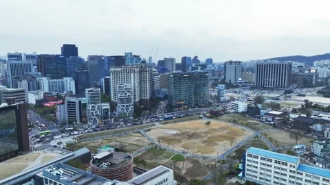 Aerial View of Spring in South Korea, Jongno Stock Footage 296019236