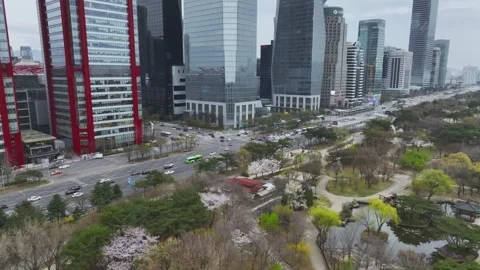 Aerial View of Spring in South Korea, Yeouido Stock Footage 296201844