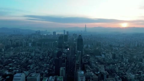 Aerial View of Spring in South Korea, Gangnam Stock Footage 296214404