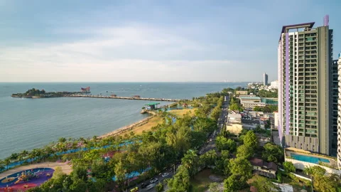 Aerial view of Sriracha beach Stock Footage 169980978