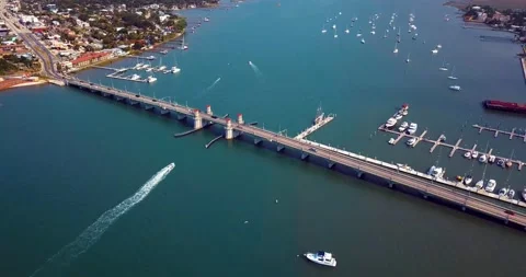 Aerial View of St Augustine, Florida in Summer, Bridge of Lions Stock Footage 237953325