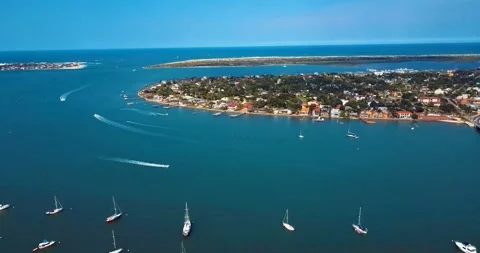 Aerial View of St Augustine, Florida in Summer, and city skyline harbor Stock Footage 238433859