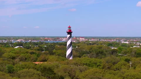 Aerial view of St. Augustine historical lighthouse. National historic landmark Stock Footage 310408084