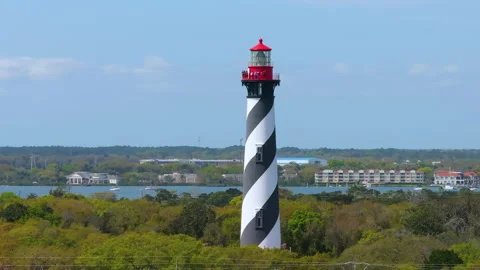 Aerial view of St. Augustine historical lighthouse. National historic landmark Stock Footage 317102094