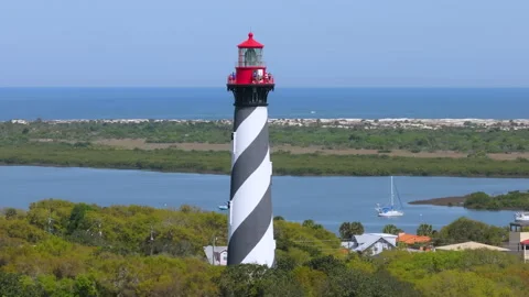 Aerial view of St. Augustine historical lighthouse. National historic landmark Stock Footage 325403924