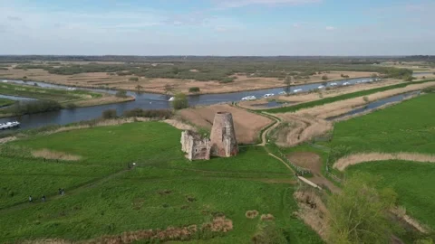 Aerial view of St Benets abbey ruins, Norfolk Stock Footage 241249719