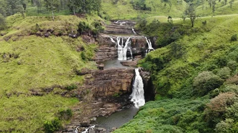 Aerial view of St Clair waterfall in Sri Lanka Stock Footage 170091215