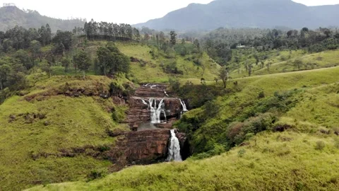 Aerial view of St Clair waterfall in Sri Lanka Stock Footage 170091230