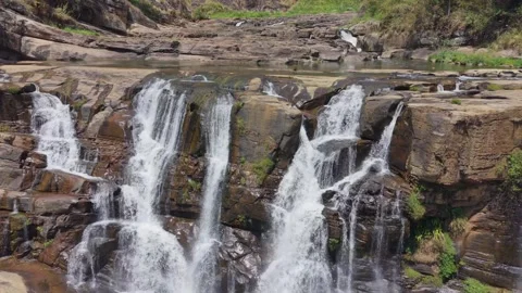 Aerial View of St. Clair’s Falls Waterfall in Hatton, Sri Lanka Stock Footage 345684455