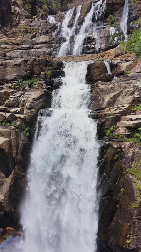 Aerial View of St. Clair's Waterfall in Hatton, Sri Lanka Stock Footage 345663133