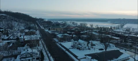 Aerial View Of St. Croix River And Downtown Hudson Wisconsin Vine St and 35 Stock Footage 229761070