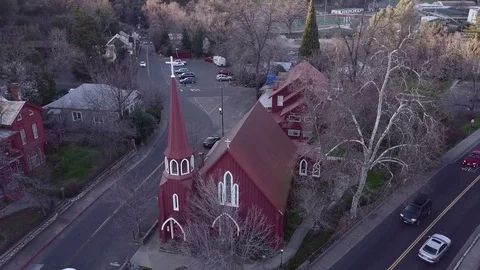 Aerial view of St. James Episcopal Church in Sonora, CA Stock Footage 113682660