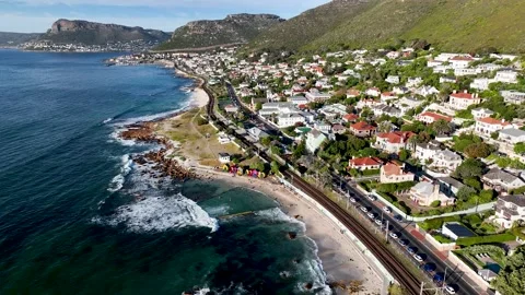 Aerial view of St James tidal pool, Kalk Bay, Cape Town, South Africa. Stock Footage 234456865