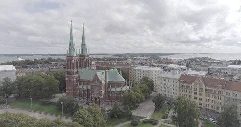 An aerial view of St. John's Church. Stock Footage 117070153