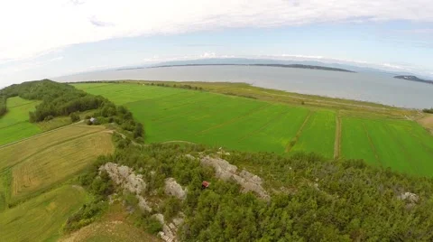 Aerial view St Lawrence River shoreline in Gaspe Peninsula, Quebec, Canada  스톡 동영상 53095366